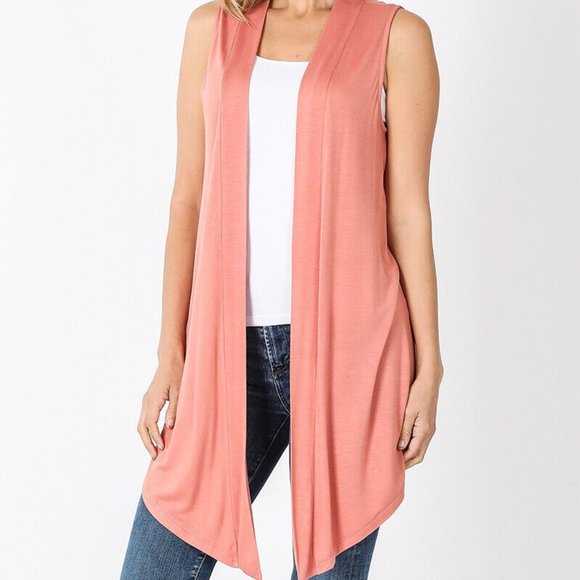 Jackets & Blazers - Slouchy PLUS Pink Peach Draped Vest  Handkerchief Duster